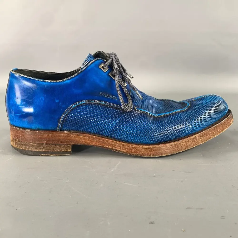 CALZOLERIA HARRIS Size 9 Blue Cobalt Grid Leather Split Toe Lace Up Shoes